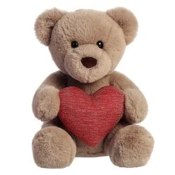 Aurora - Valentines - 10" Tuffy Taupe Bear With Heart Brown